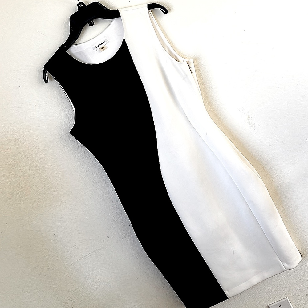 Calvin Klein Black and White Colorblock Sheath Dress